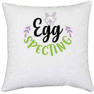                       UDNAG White Polyester 'Easter | easter egg specting' Pillow Cover [16 Inch X 16 Inch]                                              