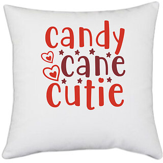                       UDNAG White Polyester 'Candy | candy cane cutie' Pillow Cover [16 Inch X 16 Inch]                                              