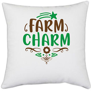                       UDNAG White Polyester 'farm charm' Pillow Cover [16 Inch X 16 Inch]                                              