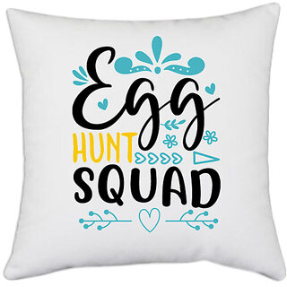                       UDNAG White Polyester 'Easter | EGG HUNT squad 2' Pillow Cover [16 Inch X 16 Inch]                                              