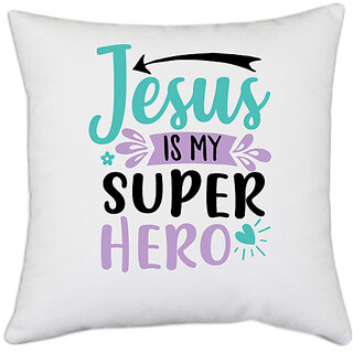                       UDNAG White Polyester 'Christmas Santa | is my superhero' Pillow Cover [16 Inch X 16 Inch]                                              