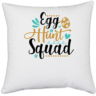                       UDNAG White Polyester 'Easter | egg hunt squadd' Pillow Cover [16 Inch X 16 Inch]                                              