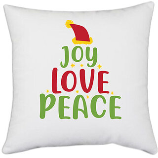                       UDNAG White Polyester 'Christmas | joy love peace' Pillow Cover [16 Inch X 16 Inch]                                              