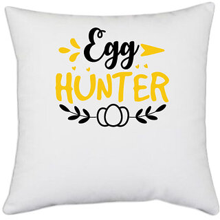                       UDNAG White Polyester 'Easter | egg hunter' Pillow Cover [16 Inch X 16 Inch]                                              