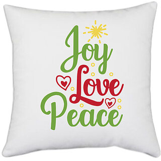                       UDNAG White Polyester 'joy love peace' Pillow Cover [16 Inch X 16 Inch]                                              