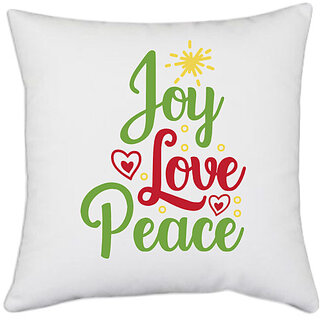                       UDNAG White Polyester 'joy love peace' Pillow Cover [16 Inch X 16 Inch]                                              