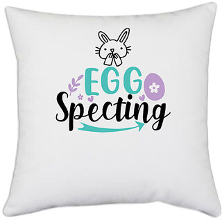                       UDNAG White Polyester 'Easter | Rabbit egg specting' Pillow Cover [16 Inch X 16 Inch]                                              