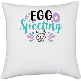                       UDNAG White Polyester 'Easter | egg specting Rabbit' Pillow Cover [16 Inch X 16 Inch]                                              
