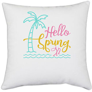                       UDNAG White Polyester 'Spring | Hello Spring x2' Pillow Cover [16 Inch X 16 Inch]                                              
