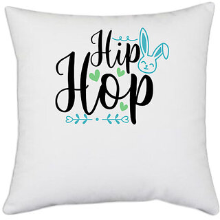                       UDNAG White Polyester 'Hip Hop' Pillow Cover [16 Inch X 16 Inch]                                              
