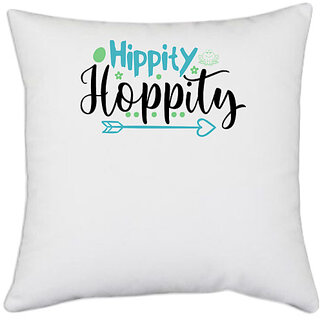                       UDNAG White Polyester 'hippity hoppity' Pillow Cover [16 Inch X 16 Inch]                                              