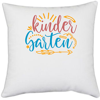                       UDNAG White Polyester 'kinder garten' Pillow Cover [16 Inch X 16 Inch]                                              