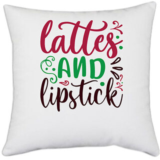                       UDNAG White Polyester 'lattes and lipstick' Pillow Cover [16 Inch X 16 Inch]                                              