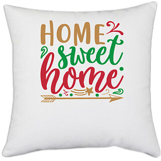                       UDNAG White Polyester 'Home | home sweet homee' Pillow Cover [16 Inch X 16 Inch]                                              