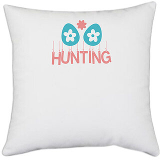                       UDNAG White Polyester 'hunting season' Pillow Cover [16 Inch X 16 Inch]                                              