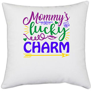                       UDNAG White Polyester 'Mother | mommy's lucky charm' Pillow Cover [16 Inch X 16 Inch]                                              