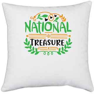                      UDNAG White Polyester 'National treasure1' Pillow Cover [16 Inch X 16 Inch]                                              