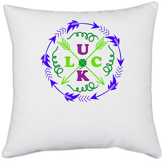                       UDNAG White Polyester 'Luck | luck' Pillow Cover [16 Inch X 16 Inch]                                              