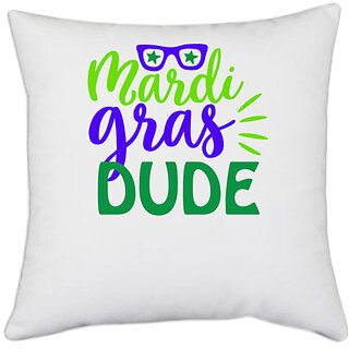                       UDNAG White Polyester 'mardi gras dude' Pillow Cover [16 Inch X 16 Inch]                                              