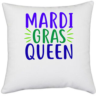                       UDNAG White Polyester 'Queen | mardi gras QUEEN' Pillow Cover [16 Inch X 16 Inch]                                              