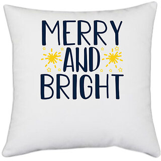                      UDNAG White Polyester 'Christmas Santa | Merry and bright' Pillow Cover [16 Inch X 16 Inch]                                              