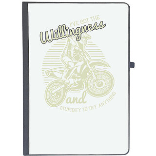                       UDNAG Ruled Notebook Diary 'Motor Cycle | Ive got the willingness and stupidity to try anything', [A5 80Pages 80GSM]                                              