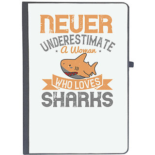                       UDNAG Ruled Notebook Diary 'Shark | Never underestimate a woman who loves sharks', [A5 80Pages 80GSM]                                              