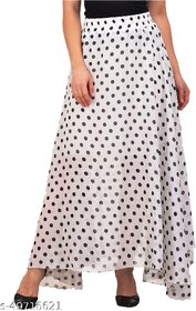 Raabta Fashion White with Black Polka dot Print Flared Long Skirt