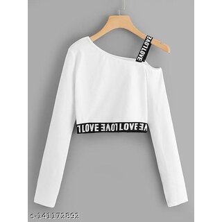                       White Singal Shoulder Top With Love Details                                              