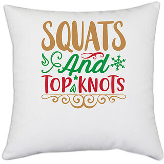                       UDNAG White Polyester 'SQUATS And TOP KNOTS' Pillow Cover [16 Inch X 16 Inch]                                              