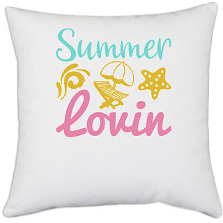                       UDNAG White Polyester 'Summer | SUMMER LOVIN' Pillow Cover [16 Inch X 16 Inch]                                              