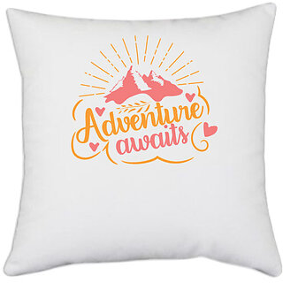                       UDNAG White Polyester 'Mountains | Adventure Awaits' Pillow Cover [16 Inch X 16 Inch]                                              