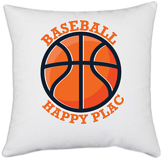                       UDNAG White Polyester 'Baseball | Baseball Happy Place' Pillow Cover [16 Inch X 16 Inch]                                              