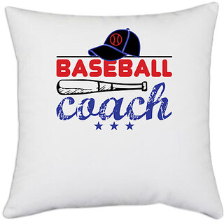                       UDNAG White Polyester 'Baseball | BASEBALL coach' Pillow Cover [16 Inch X 16 Inch]                                              