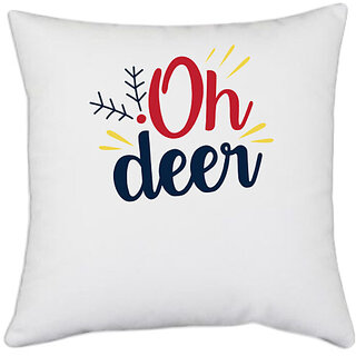                       UDNAG White Polyester 'Deer | Oh deer' Pillow Cover [16 Inch X 16 Inch]                                              