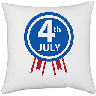                       UDNAG White Polyester 'American Independance Day | 4th july' Pillow Cover [16 Inch X 16 Inch]                                              
