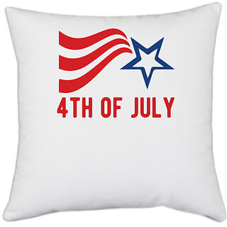                       UDNAG White Polyester 'American Independance Day | 4th of July' Pillow Cover [16 Inch X 16 Inch]                                              
