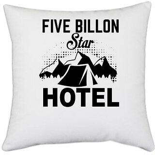                      UDNAG White Polyester 'Hotel | five billon Star' Pillow Cover [16 Inch X 16 Inch]                                              