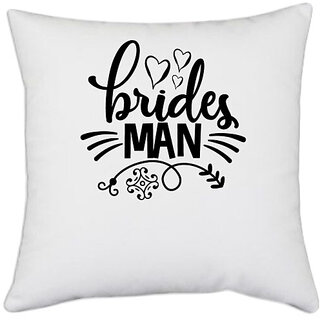                       UDNAG White Polyester 'Love Bride | Brides man' Pillow Cover [16 Inch X 16 Inch]                                              