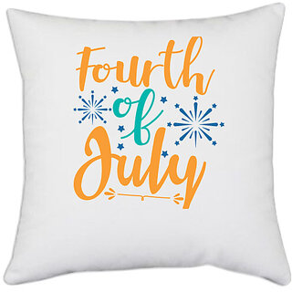                       UDNAG White Polyester 'American Independance Day | fourth of July' Pillow Cover [16 Inch X 16 Inch]                                              