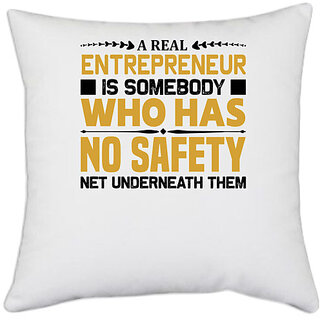                       UDNAG White Polyester 'Entrepreneur | A real' Pillow Cover [16 Inch X 16 Inch]                                              