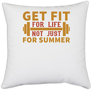                       UDNAG White Polyester 'Gym | Get fit' Pillow Cover [16 Inch X 16 Inch]                                              