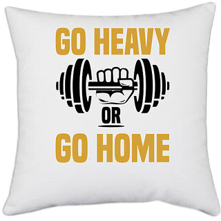                       UDNAG White Polyester 'Gym | Go heavy' Pillow Cover [16 Inch X 16 Inch]                                              
