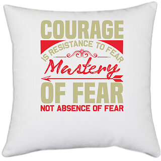                      UDNAG White Polyester 'Courage | Courage' Pillow Cover [16 Inch X 16 Inch]                                              