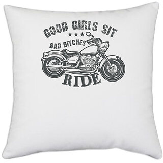                       UDNAG White Polyester 'Rider | GOOD GIRLS SIT' Pillow Cover [16 Inch X 16 Inch]                                              