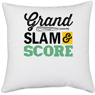                       UDNAG White Polyester 'Grand Slam | Grand Slam & Score' Pillow Cover [16 Inch X 16 Inch]                                              