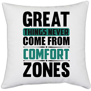                       UDNAG White Polyester 'Great Things | Great Things' Pillow Cover [16 Inch X 16 Inch]                                              