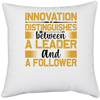                       UDNAG White Polyester 'Leader | Innovation' Pillow Cover [16 Inch X 16 Inch]                                              