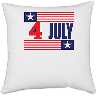                      UDNAG White Polyester 'American Independance Day | Happy 4th july' Pillow Cover [16 Inch X 16 Inch]                                              