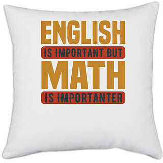                       UDNAG White Polyester 'School Teacher | English' Pillow Cover [16 Inch X 16 Inch]                                              